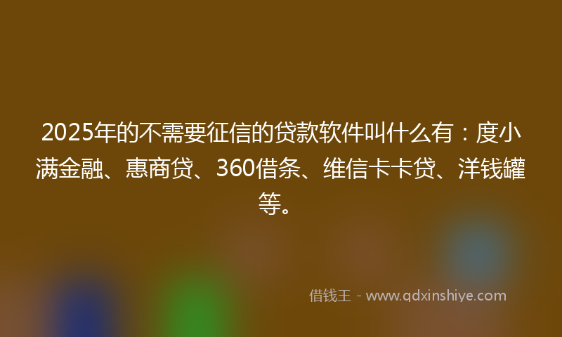2025年的不需要征信的贷款软件叫什么有：度小满金融、惠商贷、360借条、维信卡卡贷、洋钱罐等。