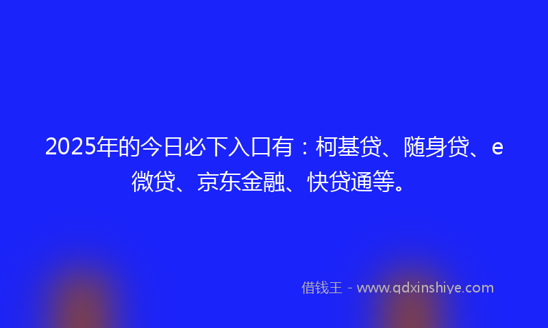 2025年的今日必下入口有：柯基贷、随身贷、e微贷、京东金融、快贷通等。