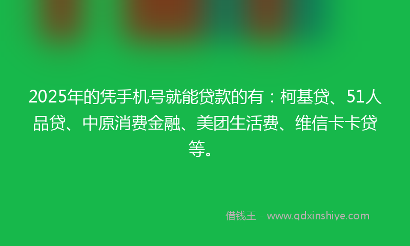 2025年的凭手机号就能贷款的有：柯基贷、51人品贷、中原消费金融、美团生活费、维信卡卡贷等。
