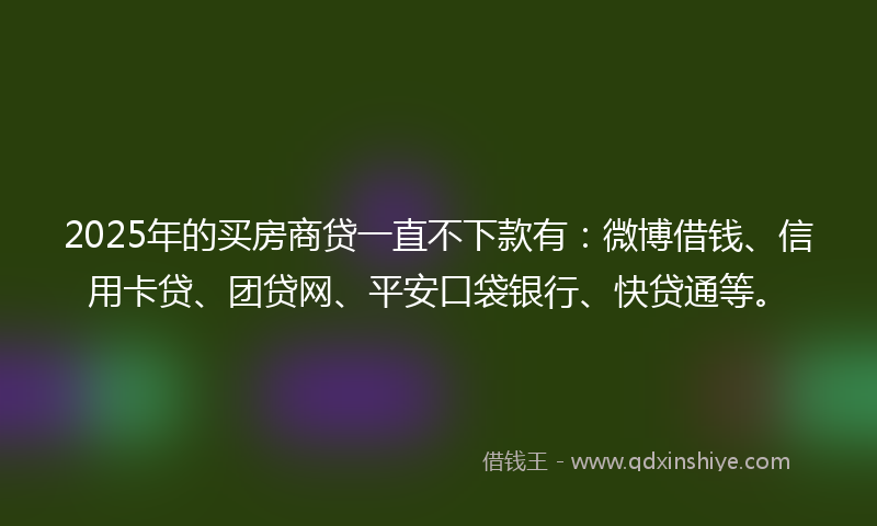 2025年的买房商贷一直不下款有：微博借钱、信用卡贷、团贷网、平安口袋银行、快贷通等。