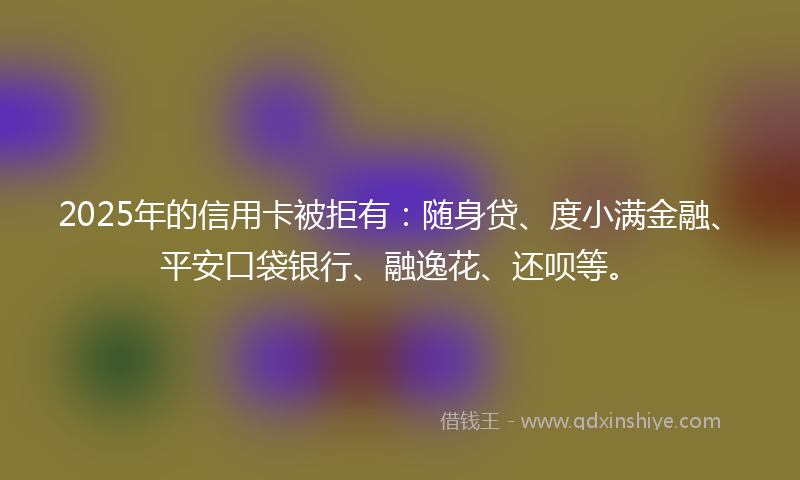 2025年的信用卡被拒有：随身贷、度小满金融、平安口袋银行、融逸花、还呗等。