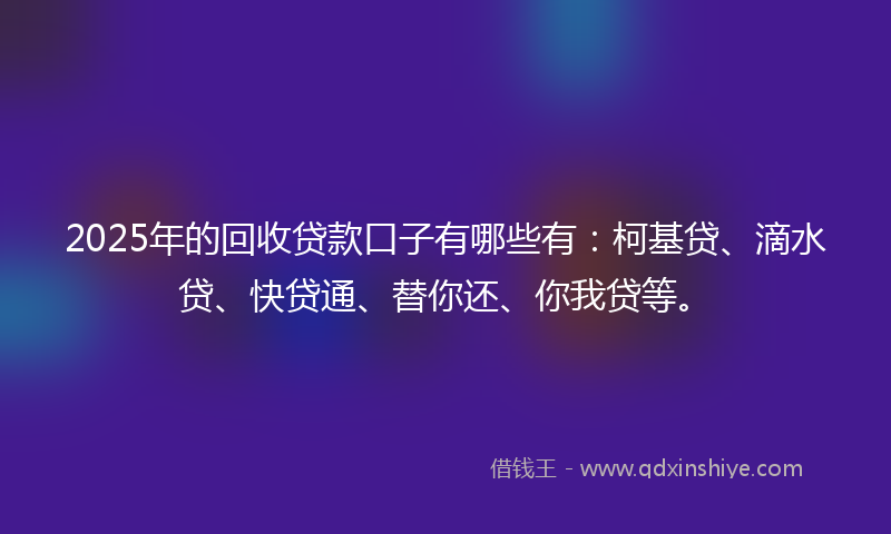 2025年的回收贷款口子有哪些有：柯基贷、滴水贷、快贷通、替你还、你我贷等。