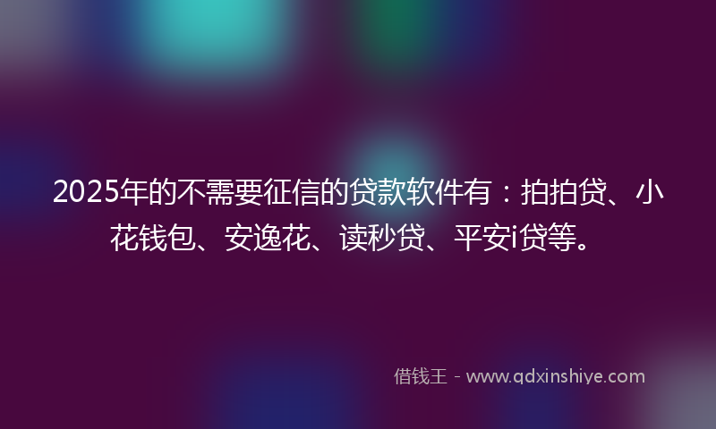 2025年的不需要征信的贷款软件有：拍拍贷、小花钱包、安逸花、读秒贷、平安i贷等。