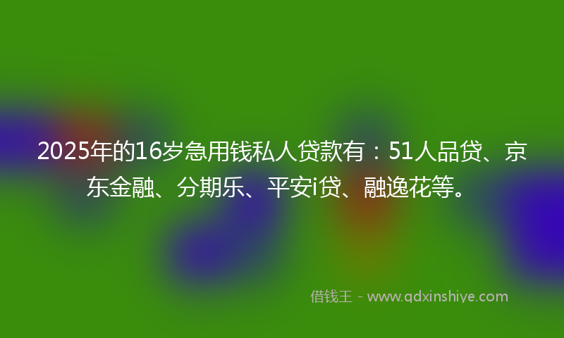 2025年的16岁急用钱私人贷款有：51人品贷、京东金融、分期乐、平安i贷、融逸花等。