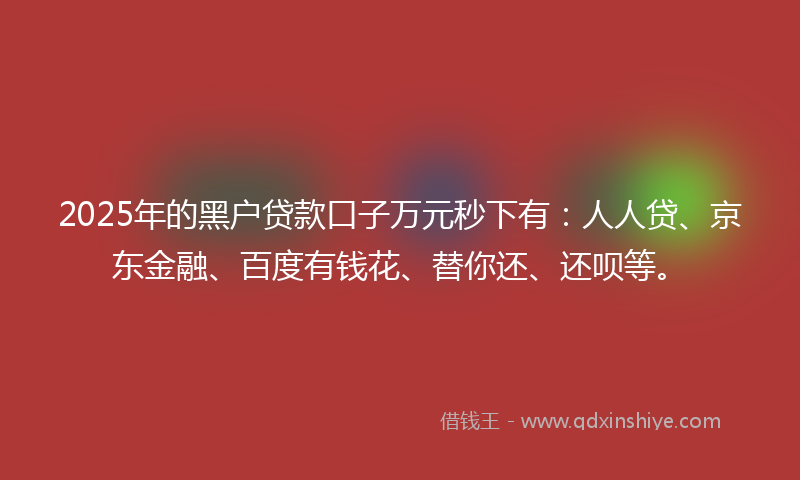 2025年的黑户贷款口子万元秒下有：人人贷、京东金融、百度有钱花、替你还、还呗等。