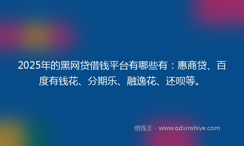 2025年的黑网贷借钱平台有哪些有：惠商贷、百度有钱花、分期乐、融逸花、还呗等。