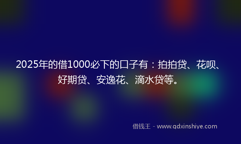 2025年的借1000必下的口子有：拍拍贷、花呗、好期贷、安逸花、滴水贷等。