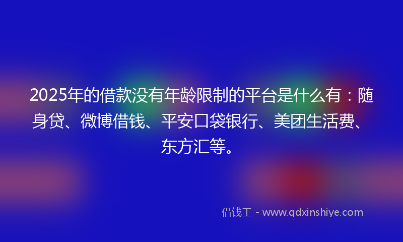 2025年的借款没有年龄限制的平台是什么有：随身贷、微博借钱、平安口袋银行、美团生活费、东方汇等。