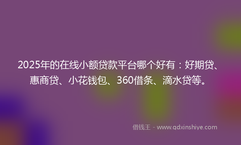 2025年的在线小额贷款平台哪个好有：好期贷、惠商贷、小花钱包、360借条、滴水贷等。