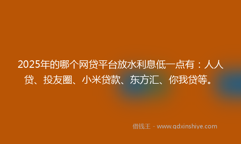 2025年的哪个网贷平台放水利息低一点有：人人贷、投友圈、小米贷款、东方汇、你我贷等。