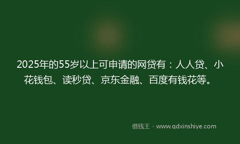 2025年的55岁以上可申请的网贷有：人人贷、小花钱包、读秒贷、京东金融、百度有钱花等。