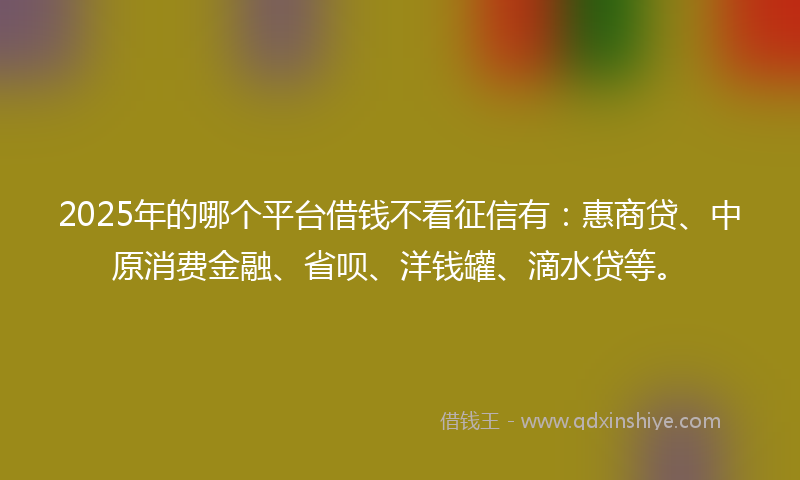 2025年的哪个平台借钱不看征信有：惠商贷、中原消费金融、省呗、洋钱罐、滴水贷等。