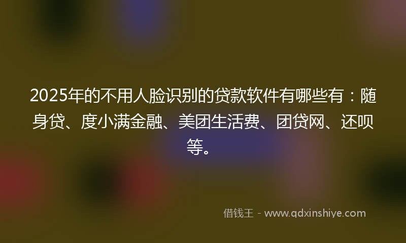 2025年的不用人脸识别的贷款软件有哪些有：随身贷、度小满金融、美团生活费、团贷网、还呗等。