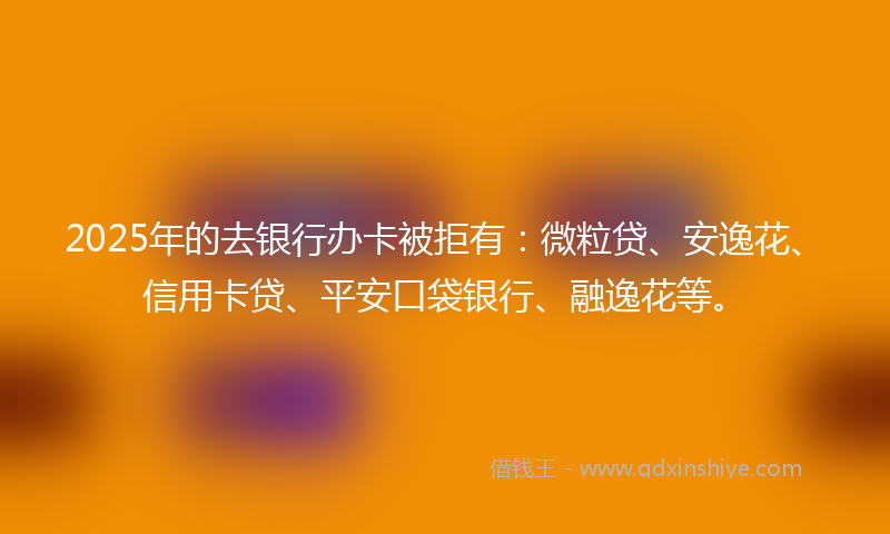 2025年的去银行办卡被拒有：微粒贷、安逸花、信用卡贷、平安口袋银行、融逸花等。