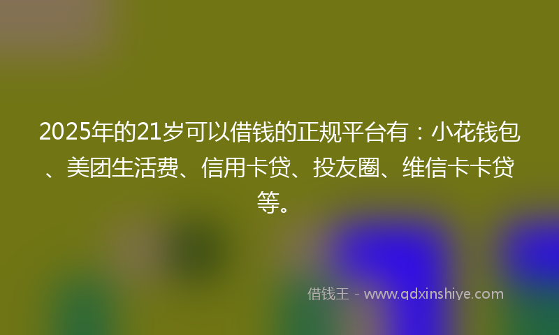 2025年的21岁可以借钱的正规平台有：小花钱包、美团生活费、信用卡贷、投友圈、维信卡卡贷等。