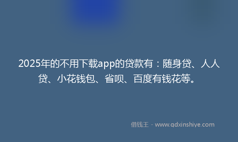 2025年的不用下载app的贷款有：随身贷、人人贷、小花钱包、省呗、百度有钱花等。