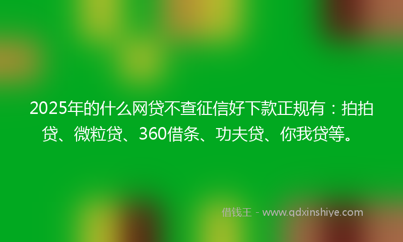2025年的什么网贷不查征信好下款正规有：拍拍贷、微粒贷、360借条、功夫贷、你我贷等。