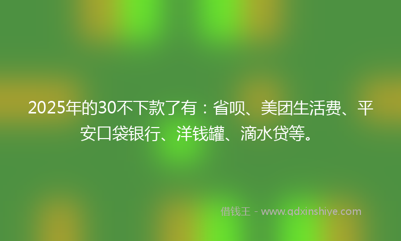 2025年的30不下款了有：省呗、美团生活费、平安口袋银行、洋钱罐、滴水贷等。