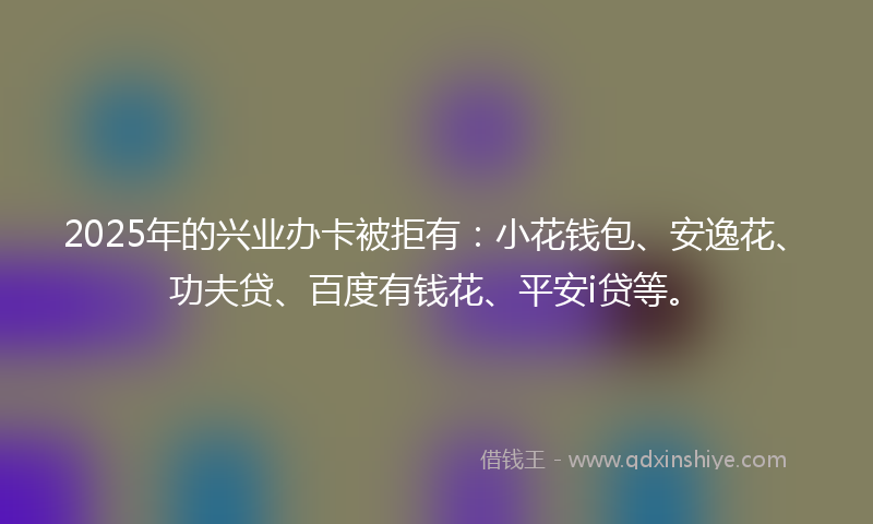 2025年的兴业办卡被拒有：小花钱包、安逸花、功夫贷、百度有钱花、平安i贷等。