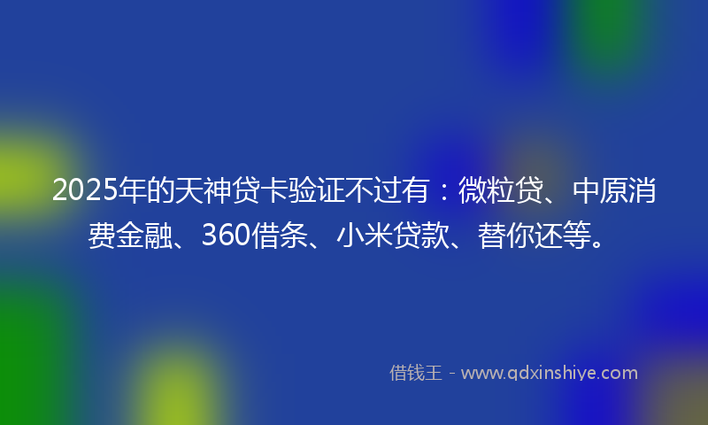 2025年的天神贷卡验证不过有：微粒贷、中原消费金融、360借条、小米贷款、替你还等。