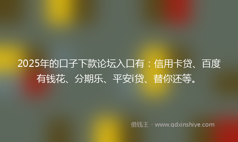 2025年的口子下款论坛入口有：信用卡贷、百度有钱花、分期乐、平安i贷、替你还等。