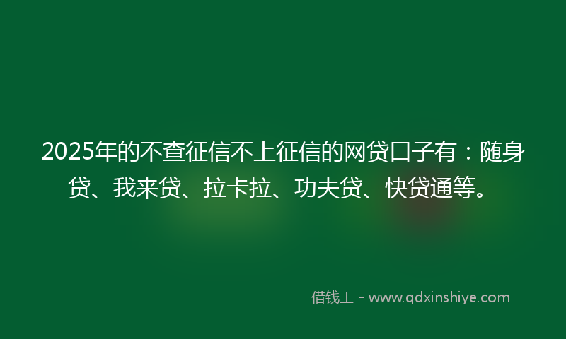2025年的不查征信不上征信的网贷口子有：随身贷、我来贷、拉卡拉、功夫贷、快贷通等。