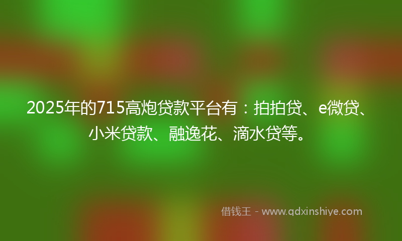 2025年的715高炮贷款平台有：拍拍贷、e微贷、小米贷款、融逸花、滴水贷等。