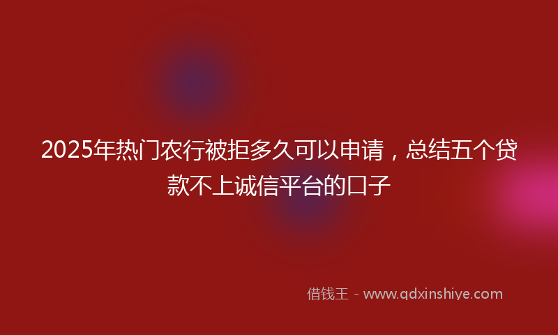 2025年热门农行被拒多久可以申请，总结五个贷款不上诚信平台的口子