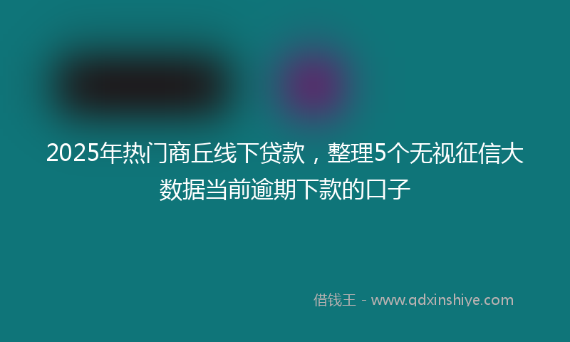 2025年热门商丘线下贷款，整理5个无视征信大数据当前逾期下款的口子