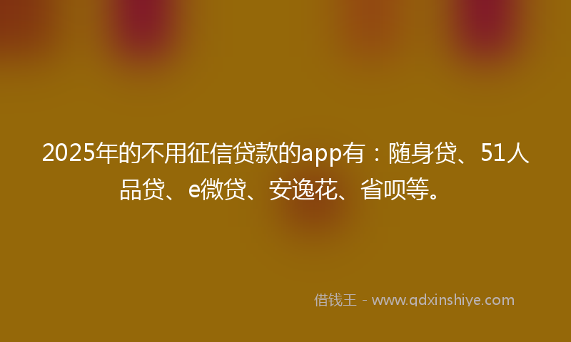 2025年的不用征信贷款的app有：随身贷、51人品贷、e微贷、安逸花、省呗等。