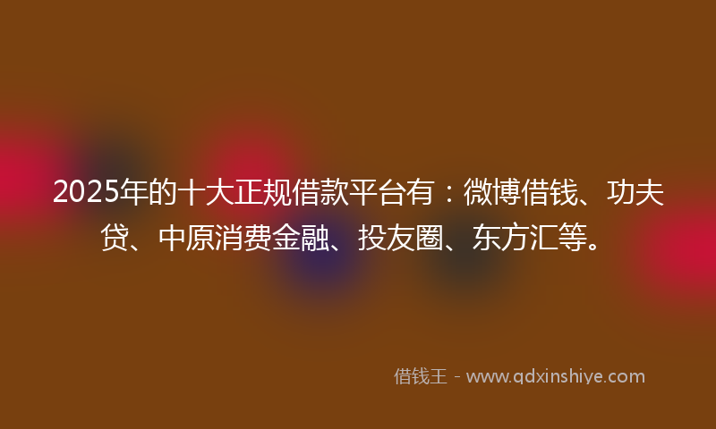 2025年的十大正规借款平台有：微博借钱、功夫贷、中原消费金融、投友圈、东方汇等。