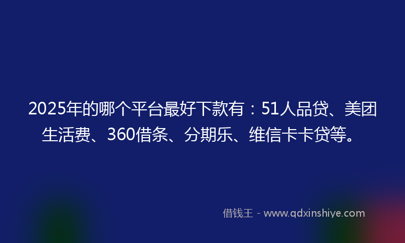 2025年的哪个平台最好下款有：51人品贷、美团生活费、360借条、分期乐、维信卡卡贷等。