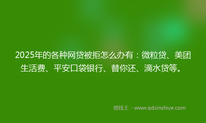 2025年的各种网贷被拒怎么办有：微粒贷、美团生活费、平安口袋银行、替你还、滴水贷等。