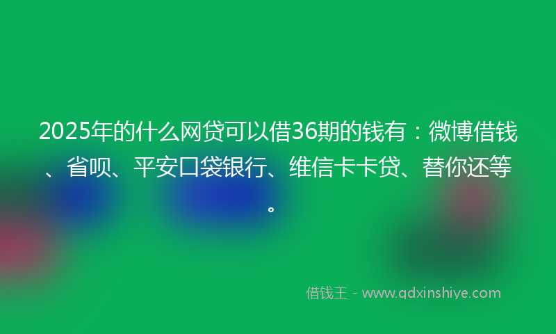 2025年的什么网贷可以借36期的钱有：微博借钱、省呗、平安口袋银行、维信卡卡贷、替你还等。