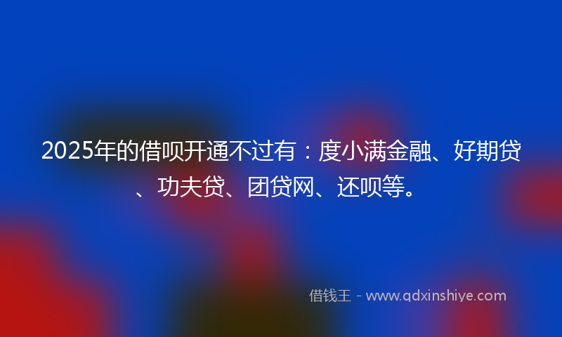 2025年的借呗开通不过有：度小满金融、好期贷、功夫贷、团贷网、还呗等。