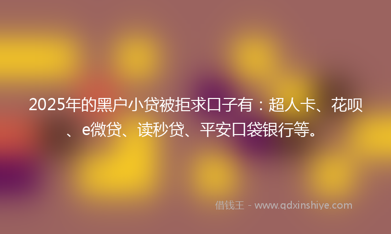 2025年的黑户小贷被拒求口子有：超人卡、花呗、e微贷、读秒贷、平安口袋银行等。