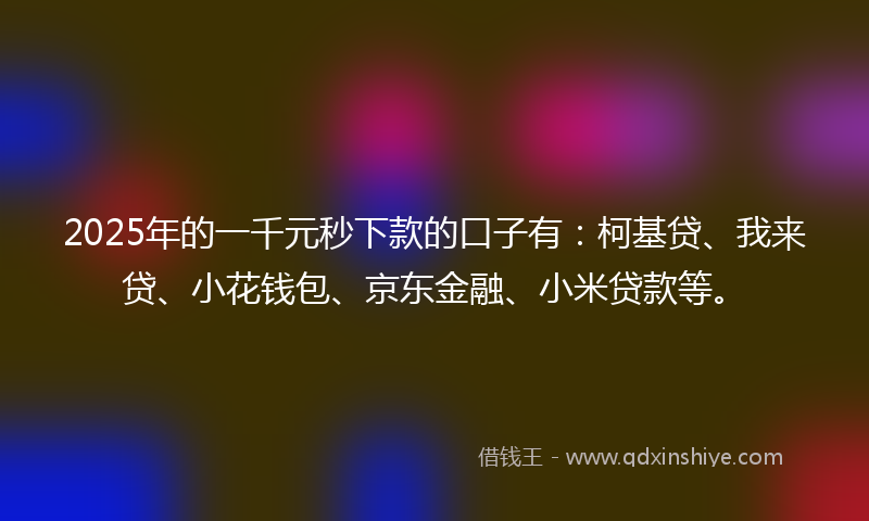 2025年的一千元秒下款的口子有：柯基贷、我来贷、小花钱包、京东金融、小米贷款等。