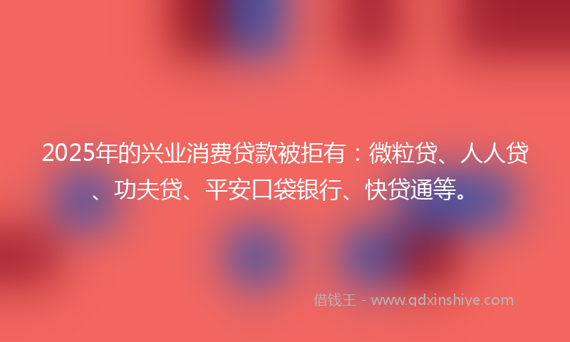 2025年的兴业消费贷款被拒有：微粒贷、人人贷、功夫贷、平安口袋银行、快贷通等。