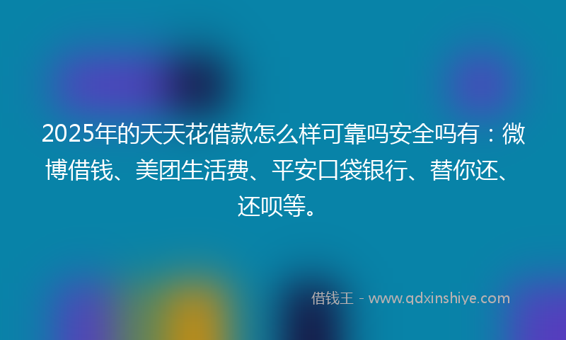 2025年的天天花借款怎么样可靠吗安全吗有：微博借钱、美团生活费、平安口袋银行、替你还、还呗等。