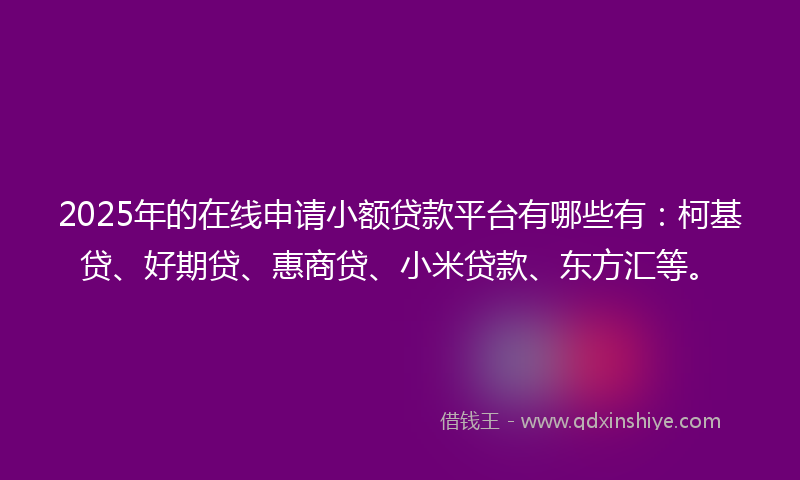 2025年的在线申请小额贷款平台有哪些有：柯基贷、好期贷、惠商贷、小米贷款、东方汇等。