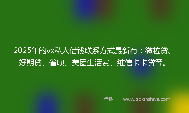 2025年的vx私人借钱联系方式最新有：微粒贷、好期贷、省呗、美团生活费、维信卡卡贷等。