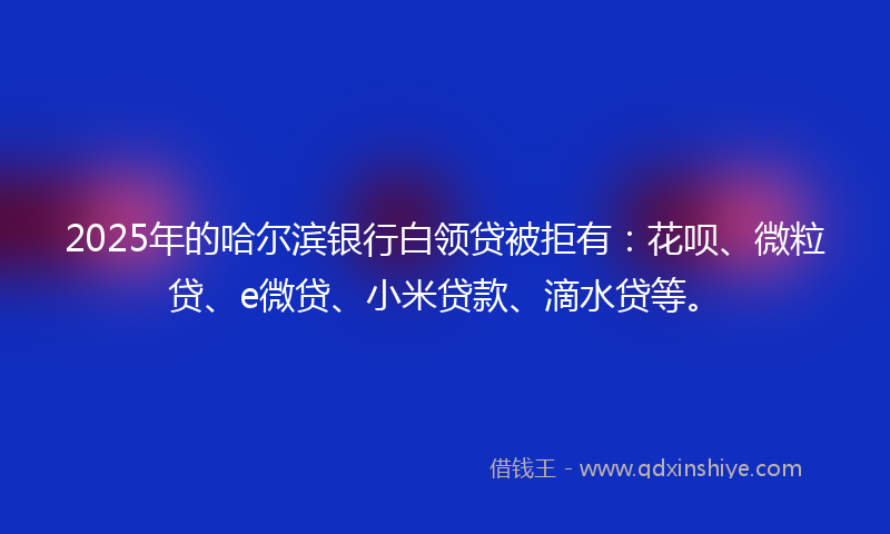 2025年的哈尔滨银行白领贷被拒有：花呗、微粒贷、e微贷、小米贷款、滴水贷等。