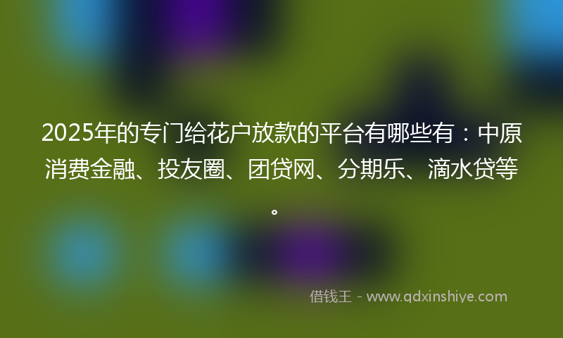 2025年的专门给花户放款的平台有哪些有：中原消费金融、投友圈、团贷网、分期乐、滴水贷等。