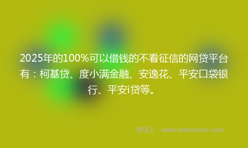2025年的100%可以借钱的不看征信的网贷平台有：柯基贷、度小满金融、安逸花、平安口袋银行、平安i贷等。
