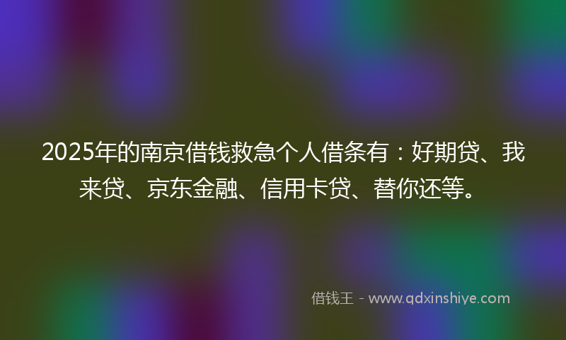 2025年的南京借钱救急个人借条有：好期贷、我来贷、京东金融、信用卡贷、替你还等。