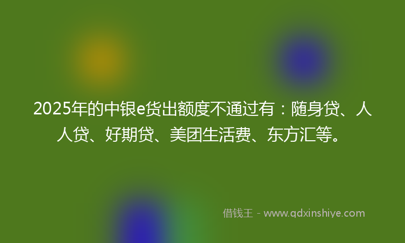 2025年的中银e货出额度不通过有：随身贷、人人贷、好期贷、美团生活费、东方汇等。