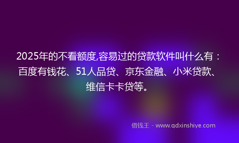 2025年的不看额度,容易过的贷款软件叫什么有：百度有钱花、51人品贷、京东金融、小米贷款、维信卡卡贷等。