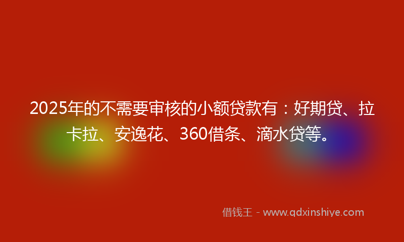 2025年的不需要审核的小额贷款有：好期贷、拉卡拉、安逸花、360借条、滴水贷等。