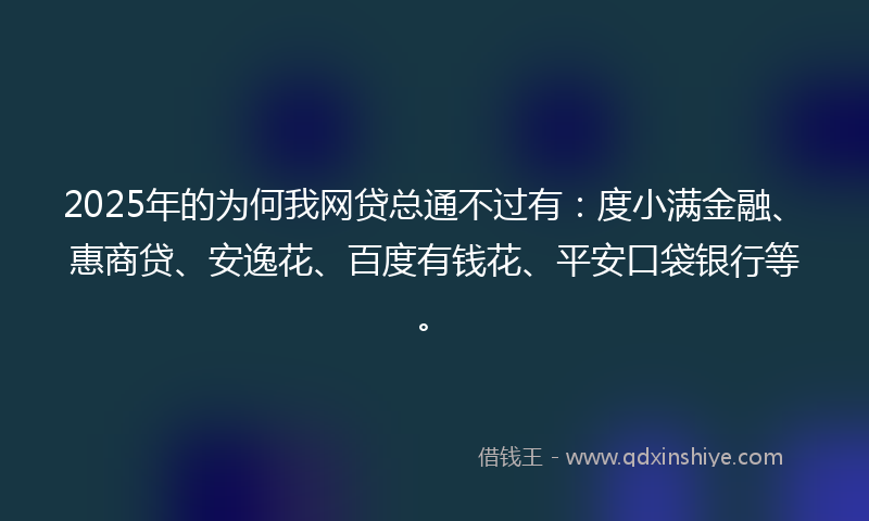 2025年的为何我网贷总通不过有：度小满金融、惠商贷、安逸花、百度有钱花、平安口袋银行等。