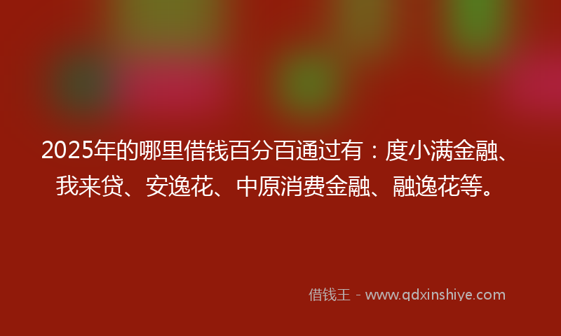 2025年的哪里借钱百分百通过有：度小满金融、我来贷、安逸花、中原消费金融、融逸花等。